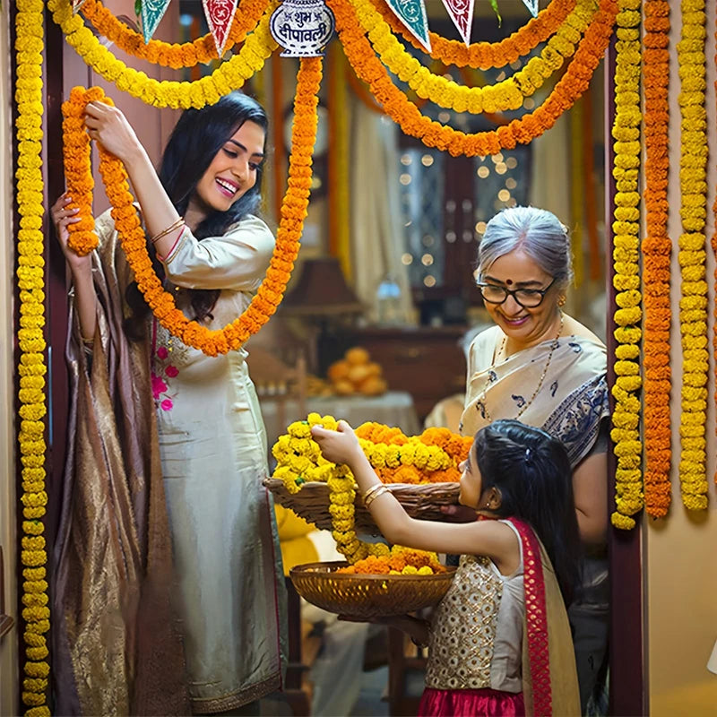 Marigold Artificial Flower Garlands For Wedding Diwali Home Diy Wreath Garland Craft Pooja Traditional Indian Prop Party Decor