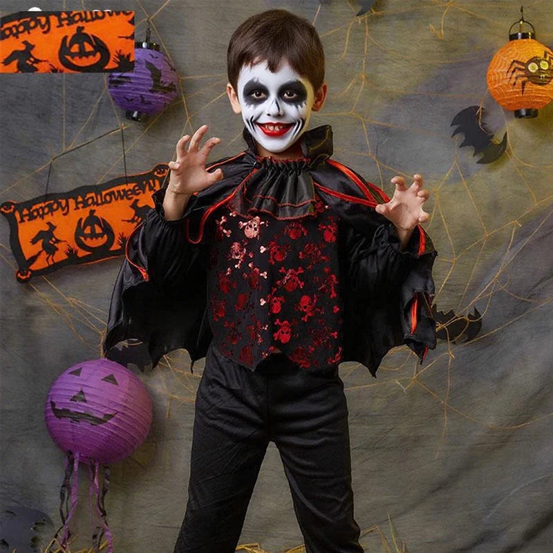 Vampire Halloween Dress for Kid Ghost Bride Gothic Witch Cosplay Costume Carnival Party Black and Red Clothes Dresses for Girls