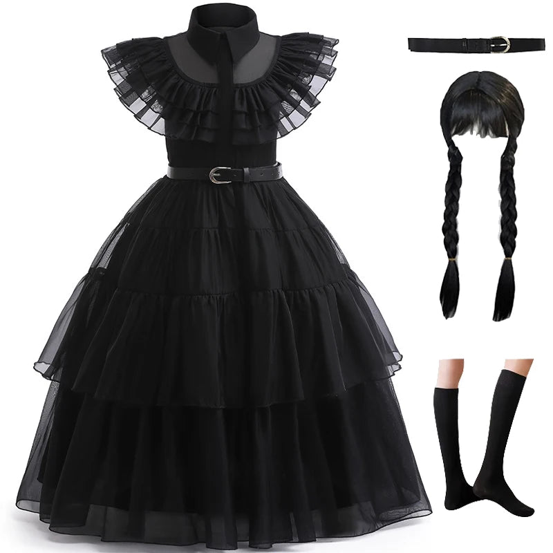 KLFLGD Black Lace Halloween Dress Up Girl's Birthday Party Performance Dress New Girl Role Playing Dress 4-12 Years Old