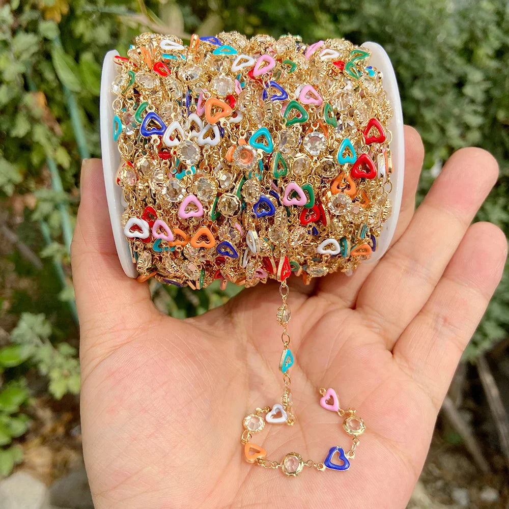 Colorful Evil Eye Beads Chains Stainless Steel Link Pearl Beaded Chains Turkey Eye Link Chain for Necklace Making Jewelry DIY