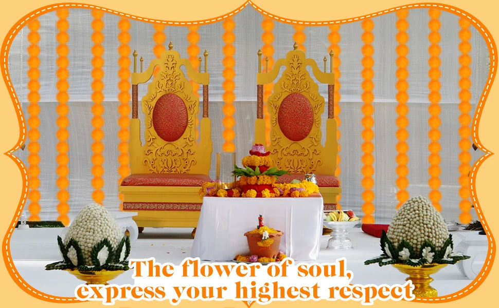 5-100PCS Marigold Flower Garlands for Decoration Artificial Flowers Diwali Indian Décor Pooja Day of The Dead Mexican Party