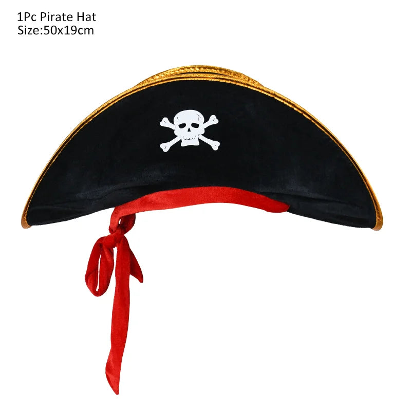 Halloween Pirate Cosplay Party Set Pirate Eye Patches Pirate Flag Skull Print Pirate Captain Costume Cap for Halloween Kids Gift