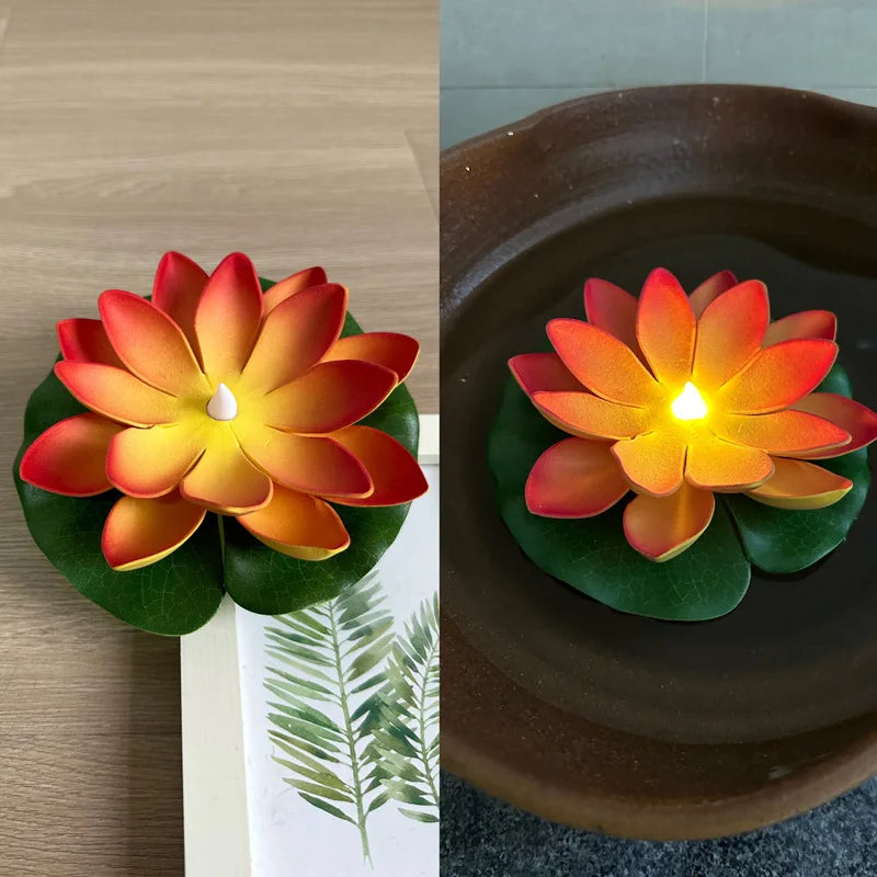 15/10CM Diwali Floating Induction Lotus Lamp Garden Led Pink Battery Powered Lights Outdoor Waterproof Landscape For Night Light