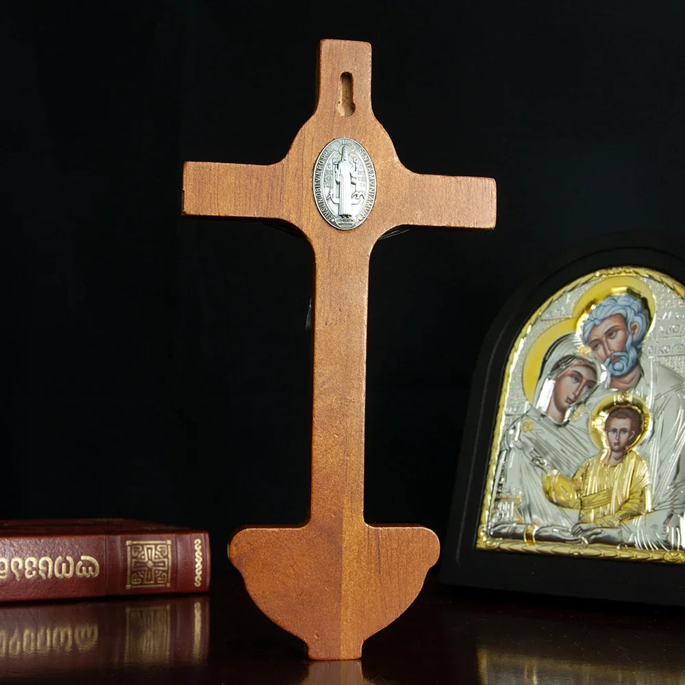 HTISOK Catholic Cross with Holy Water Wooden Wall Cross for Church and Home Decor Православный крест