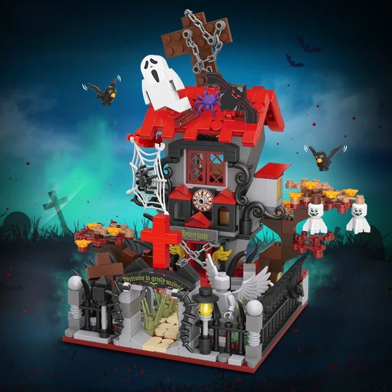 Halloween Toys Building Blocks Assembly Pumpkin House Ghost House Witch Science Monster Friend Party Decor Model Kids Gifts