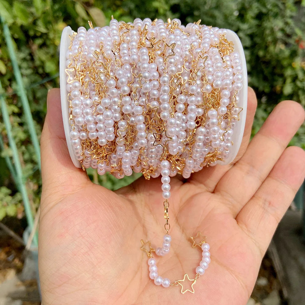 Colorful Evil Eye Beads Chains Stainless Steel Link Pearl Beaded Chains Turkey Eye Link Chain for Necklace Making Jewelry DIY