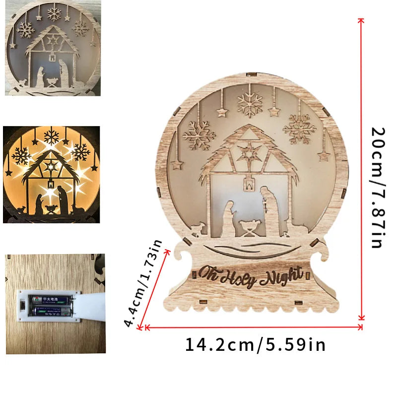 Oh Holy Night Christmas Jesus Birth Wooden Ornaments Led Luminous Bedroom Decoration Christmas Decorations Souvenirs Home Decor