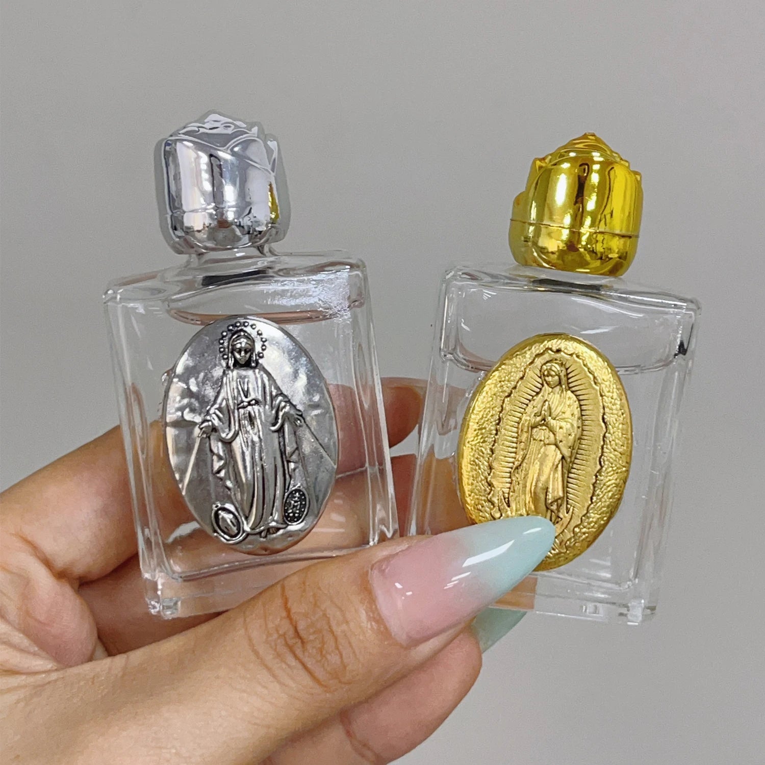 1/2pcs Holy Jesus Bottle Religious Cross Christian Virgin Sculpture Bottle Holy Water Storage Perfume Lotion Separate Bottles
