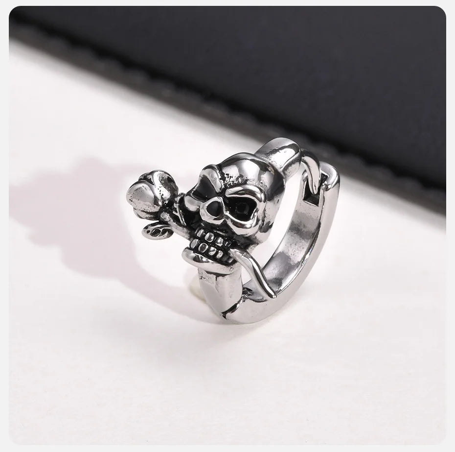 Vnox Gothic Skull Skeleton Huggie Hoop Earrings for Men Boys, Rock Punk Stainless Steel Cocktail Party Halloween Gift Jewelry