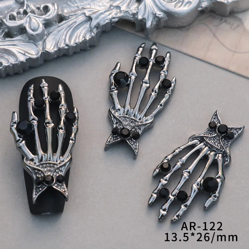 10PCS Black Iron Cross Skull Nail Charms Parts Butterfly Wing Accessories Halloween Nail Art Decoration Design Supplies Material