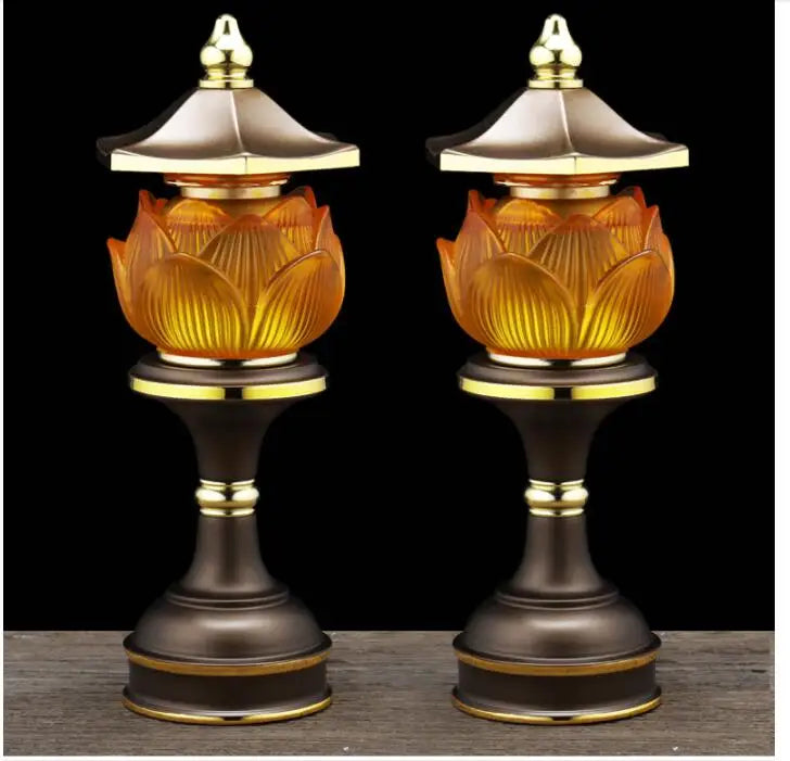 A Pair 2PCS Wholesale Buddhism supply HOME Shop temple altar Buddhist worship tool high grade Lotus LED buddha Light 30cm tall