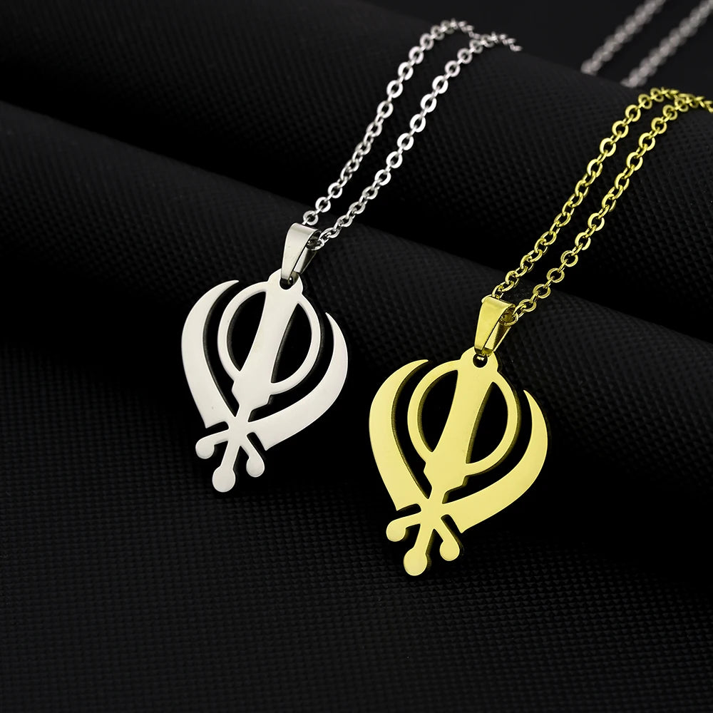 SONYA Stainless Steel Sikh Symbol Pendant Necklace for Men Women Unisex Ethnic Boho Couple Jewelry Tribal Gift Accessory