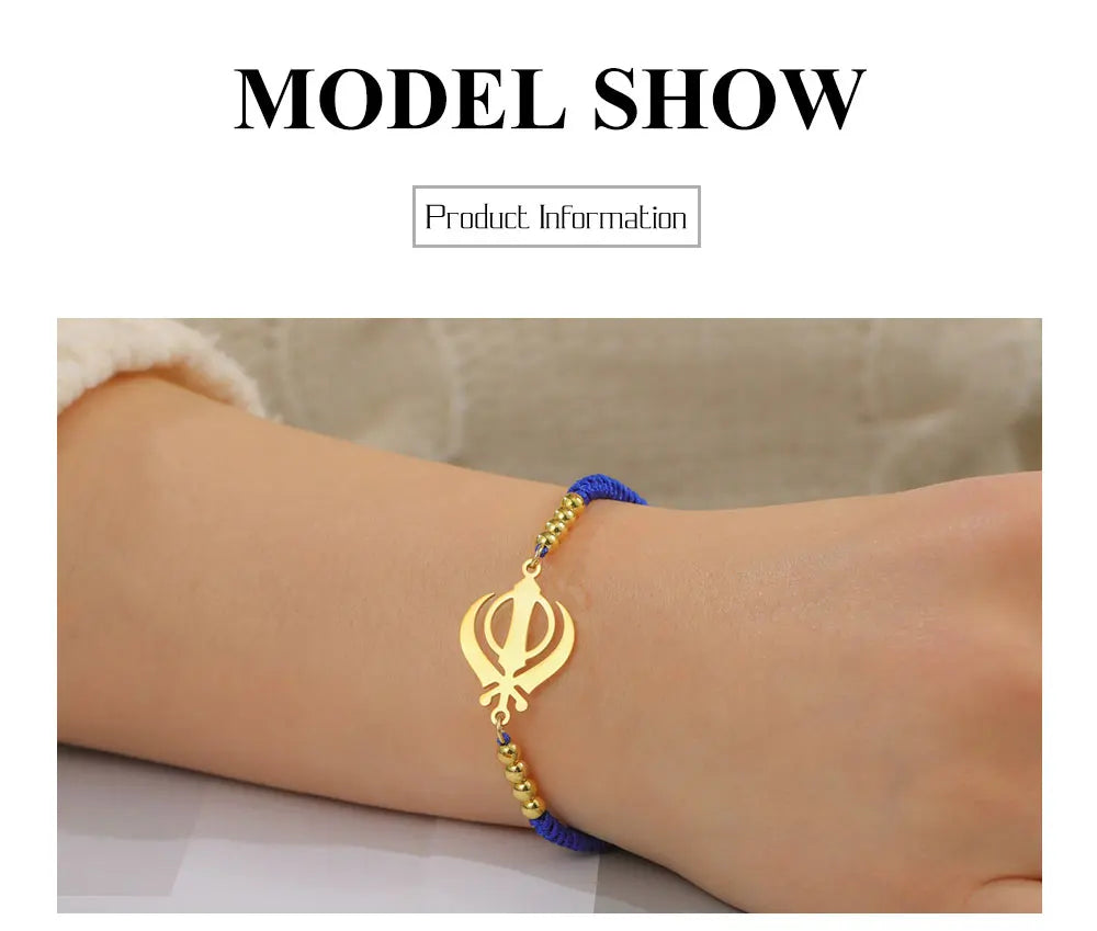 Lucktune Khanda Sikh Faith Bracelet for Women Men Stainless Steel Vintage Indian Sword Lucky Bracelet Spiritual Jewelry Gift