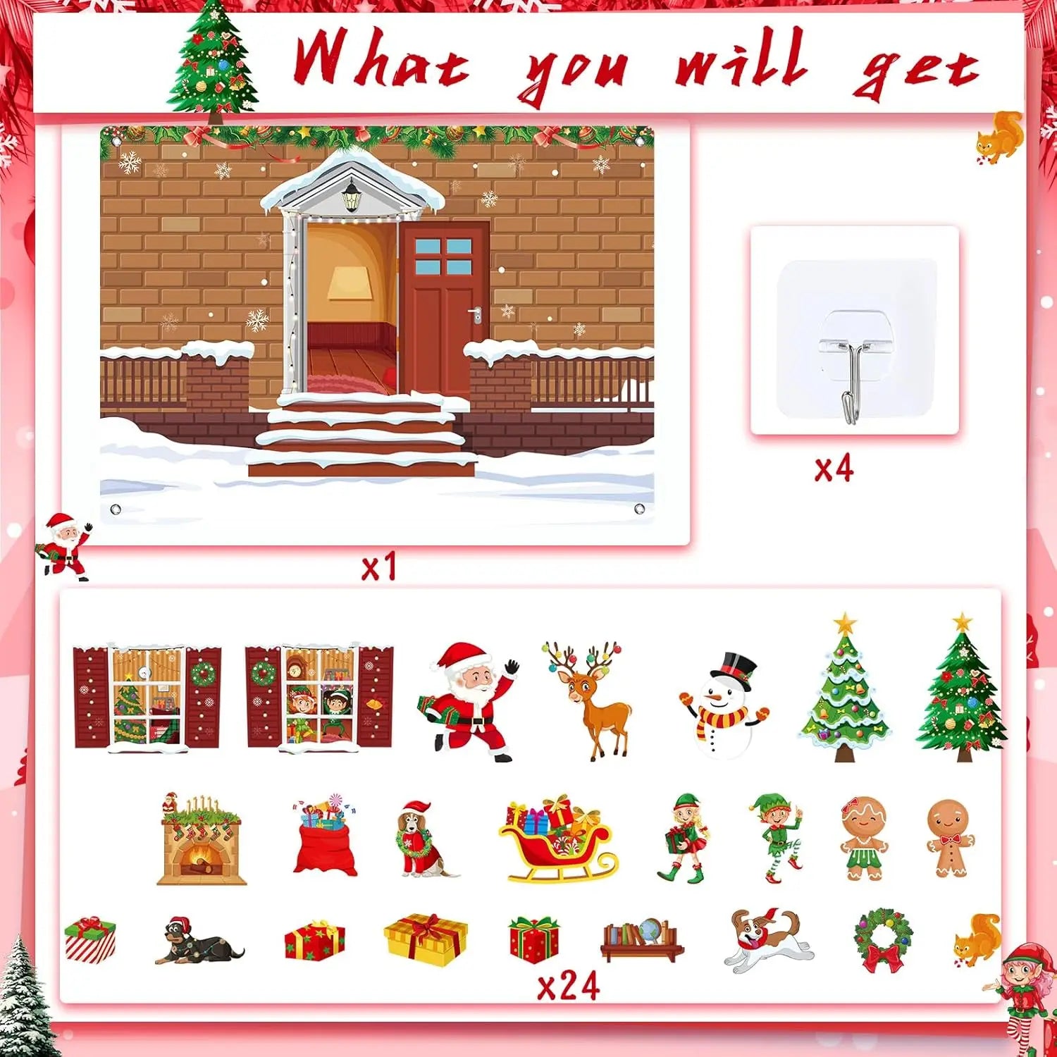 Christmas Felt Story Board Set Detachable Ornaments Wall Decor House Crafts DIY Learning Interactive Play Kit for Holiday Xmas