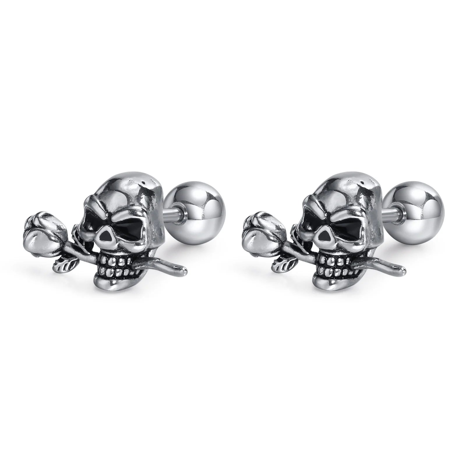 Vnox Gothic Skull Skeleton Huggie Hoop Earrings for Men Boys, Rock Punk Stainless Steel Cocktail Party Halloween Gift Jewelry