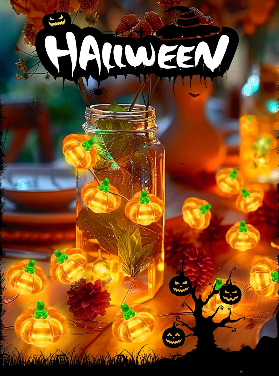 Halloween Cubic Pumpkin String Lights 1/2/3M Warm White Always Bright Event Party Decoration Creative Ambient Lights