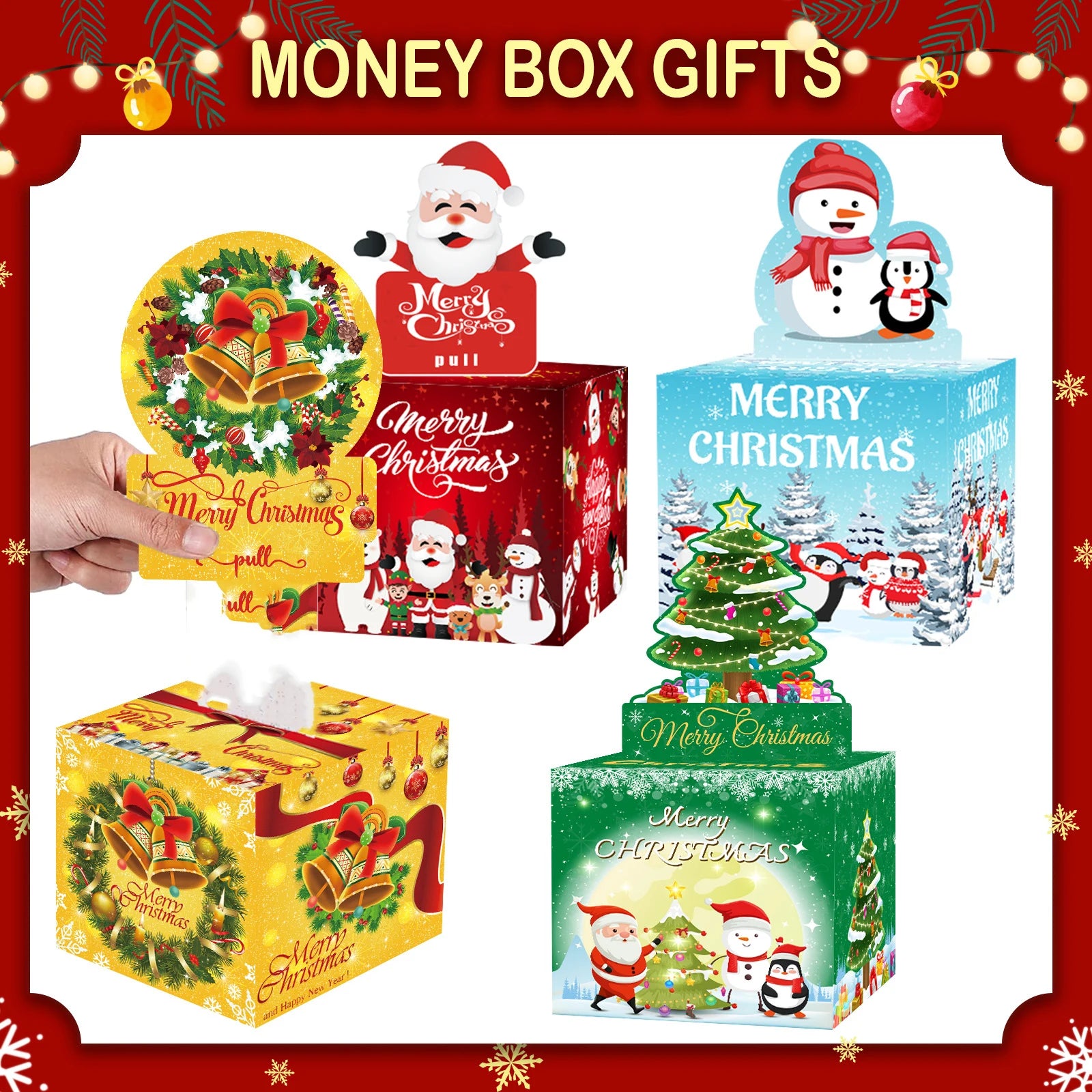 Christmas Money Box Collection With Santa And Friends For Holiday Party Decorations Gift Exchange Cash Box Festival Ornament
