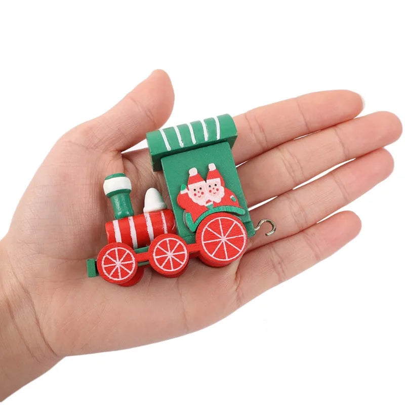 Christmas Train Painted Wooden Plastic  Mini Christmas Tree Train Christmas Decorations Festival Party Xmas Table Top Ornament