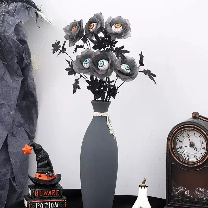 1/3/5Pcs Halloween Artificial Flowers Black Rose With Eyeball For Halloween Party Decor Home Horror Props DIY Bouquets Craft