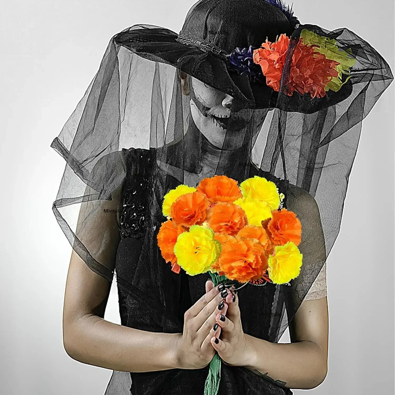 Artificial Marigold Flowers Day of The Dead Dia De Los Muertos Mexican for Diwali Home DIY Decoration Halloween Decor for Indian