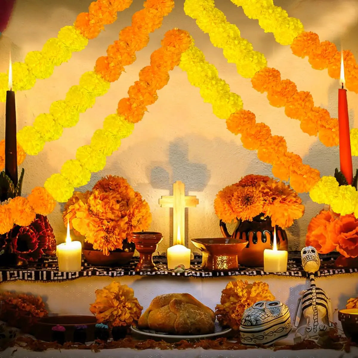 5-50pcs Marigold Garland For Decoration 5 Ft Artificial Flower Garland Mexican Fiesta Day of The Dead/Diwali Pooja Decor/Wedding