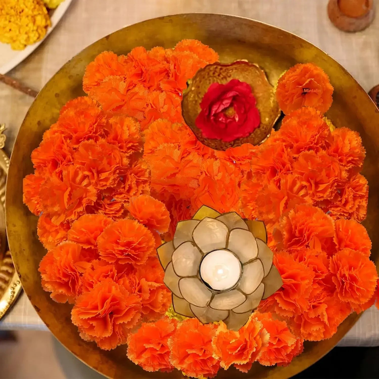 Artificial Marigold Flowers Day of The Dead Dia De Los Muertos Mexican for Diwali Home DIY Decoration Halloween Decor for Indian