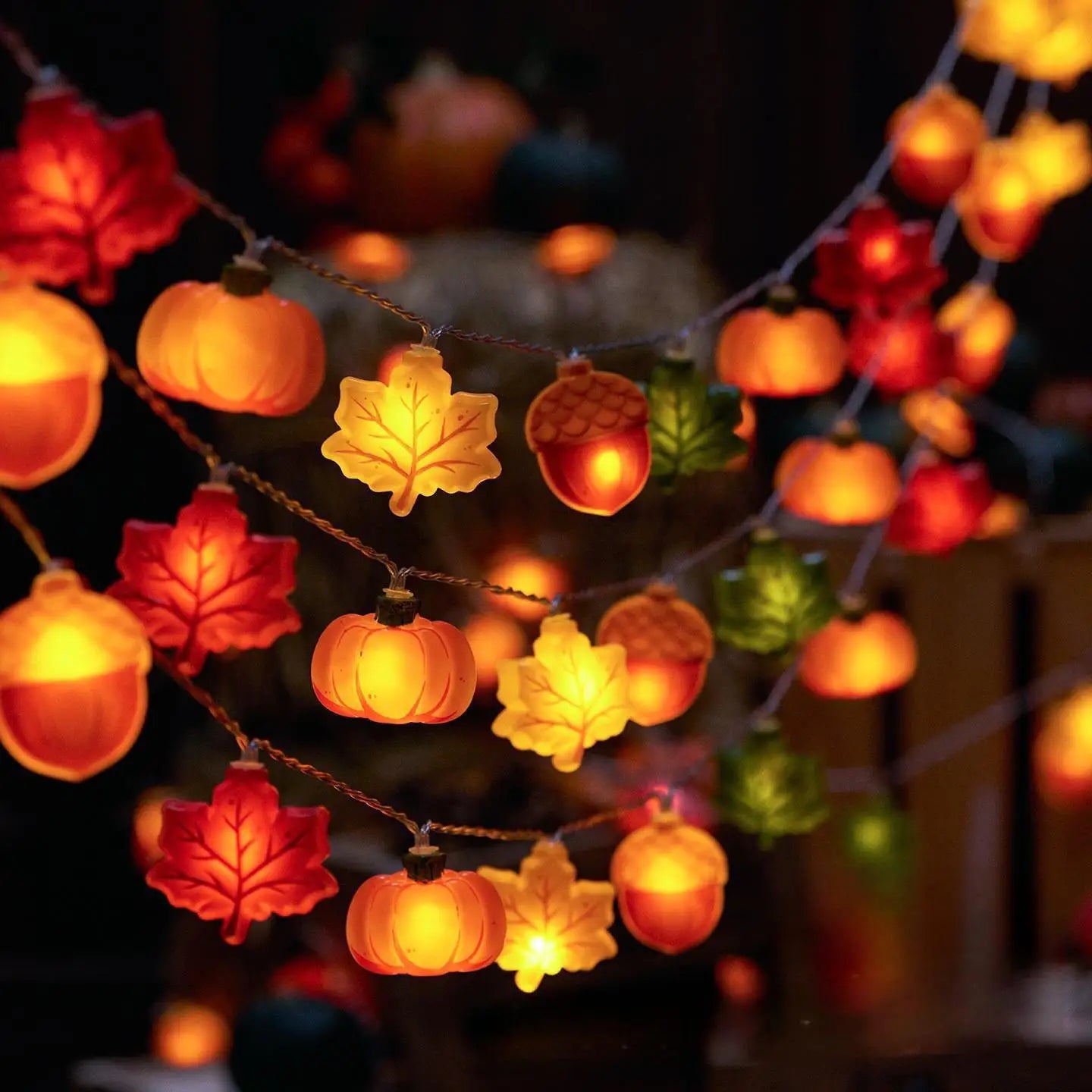 1.5/3m Halloween LED Pumpkin Light String Nut Maple Leaf Lamp Home Christmas Party Decoration Hanging Lights Thanksgiving Gifts