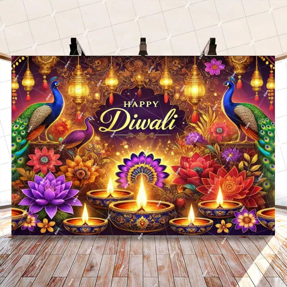 Diwali Decorations Indian Diwali Festival Deepavali Peacock Candle Wedding Birthday Party Supplies Backdrop Banner Photo Studio