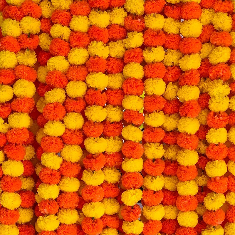 1.5m Marigold Flower Garland Plastic Artificial Flowers Indian Diwali Traditional Festival Wreath Day of The Dead Party Decor