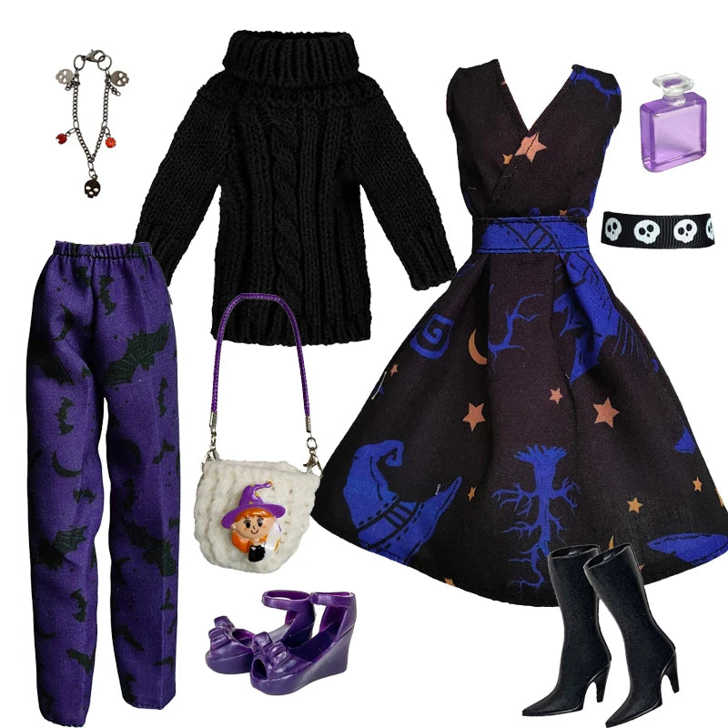 1/6 Doll Cosplay Clothes Halloween dress Witch Cap Belts Bag Broom Outfits for 12inch BJD Doll 30cm Doll Barbi Xinyi FR Doll
