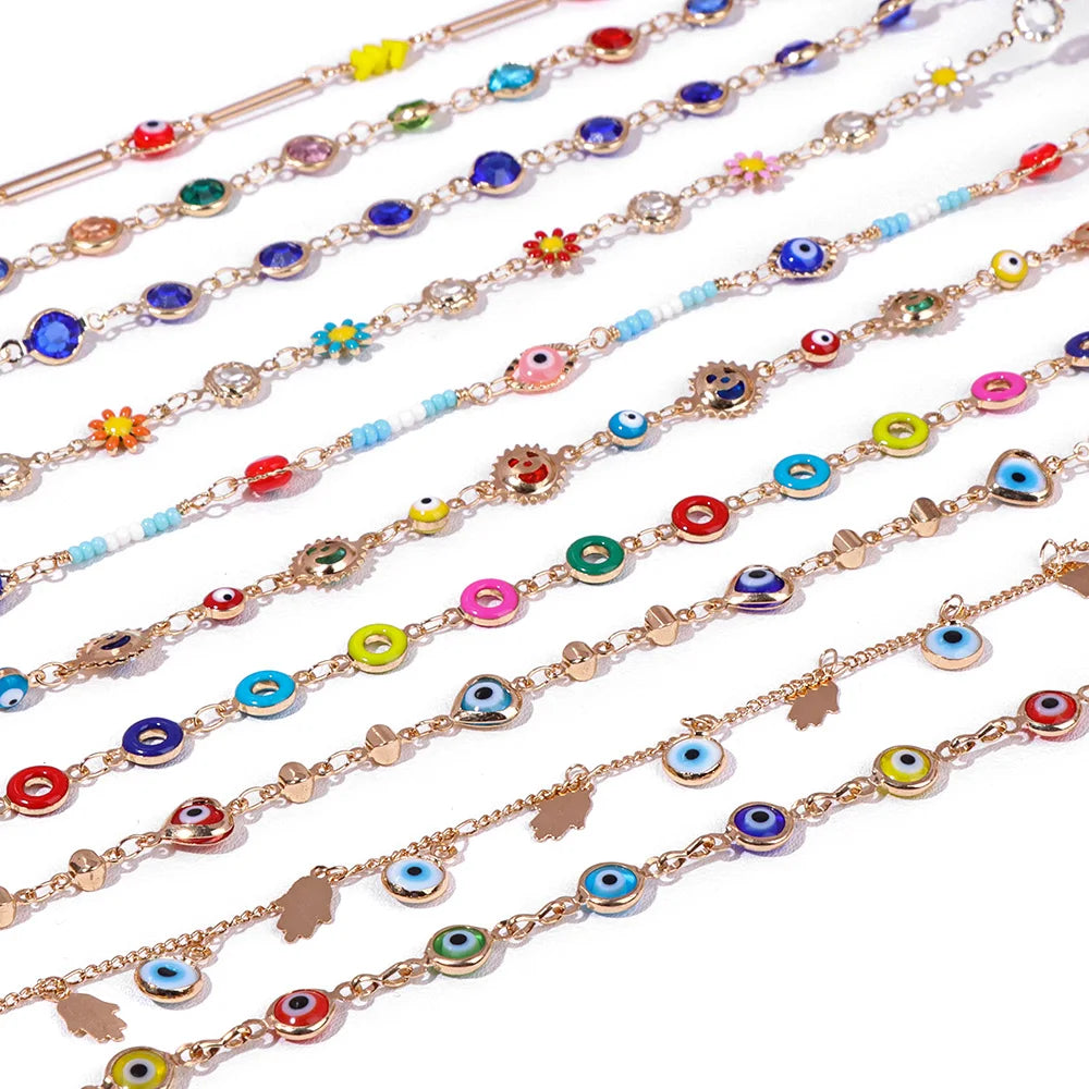 Colorful Evil Eye Beads Chains Stainless Steel Link Pearl Beaded Chains Turkey Eye Link Chain for Necklace Making Jewelry DIY