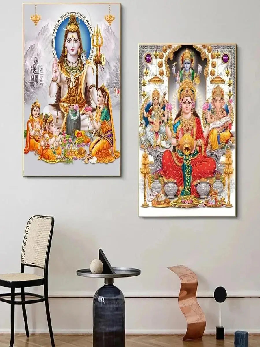 India Hindu God Ganesha Canvas Wall Art  Elephant God Series Religious Temple Print for Living Room Decor