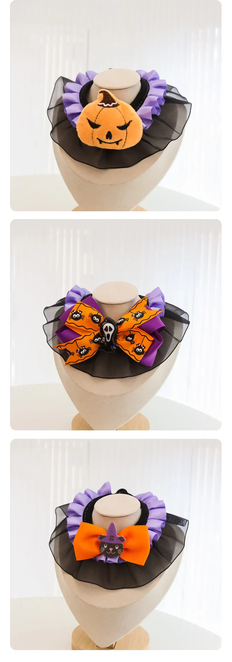 New Dog Necklace Halloween Pet Collar Cat Dog Drool Towel Lace Pumpkin Bat Wings Bow Cat Necklace Photo Prop