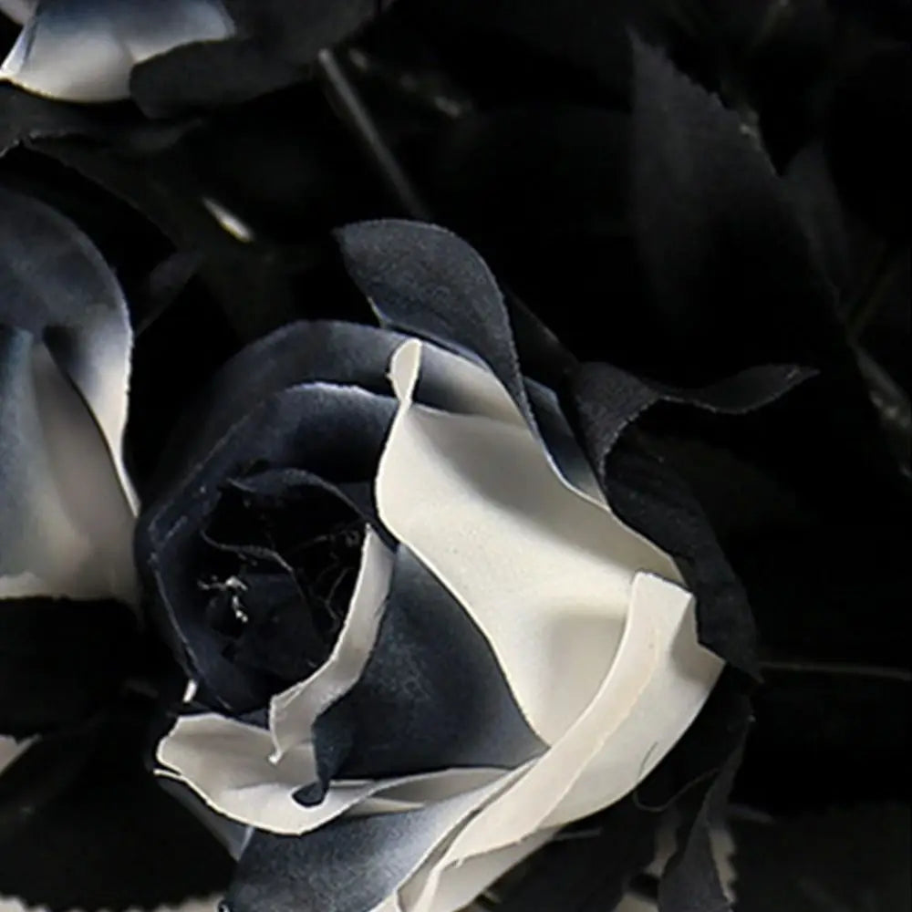 Black White Halloween Artificial Rose Flowers Soft Silk Real Touch Faux Flowers Non-Fading Gothic Simulation Flowers