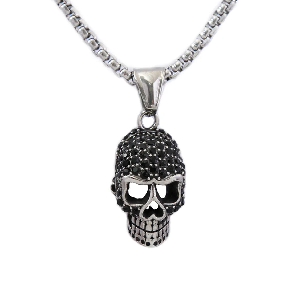Gothic Hip Hop Skull Pendant Necklaces For Men Stainless Steel Punk Fashion Skeleton Necklace Halloween Jewelry Gifts Wholesale
