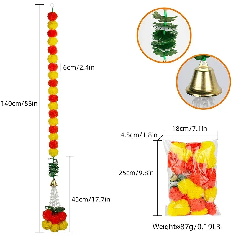 Plastic Marigold Flower Garland Artificial Festival Wreath for Diwali Celebration Day of The Dead Christmas Party Supplies