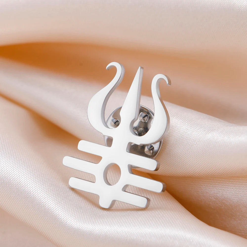 Dawapara Lord Shiva Trident Brooch Mantra Buddhism Hindu God Blessing Symbol Lapel Pins Stainless Steel Jewelry