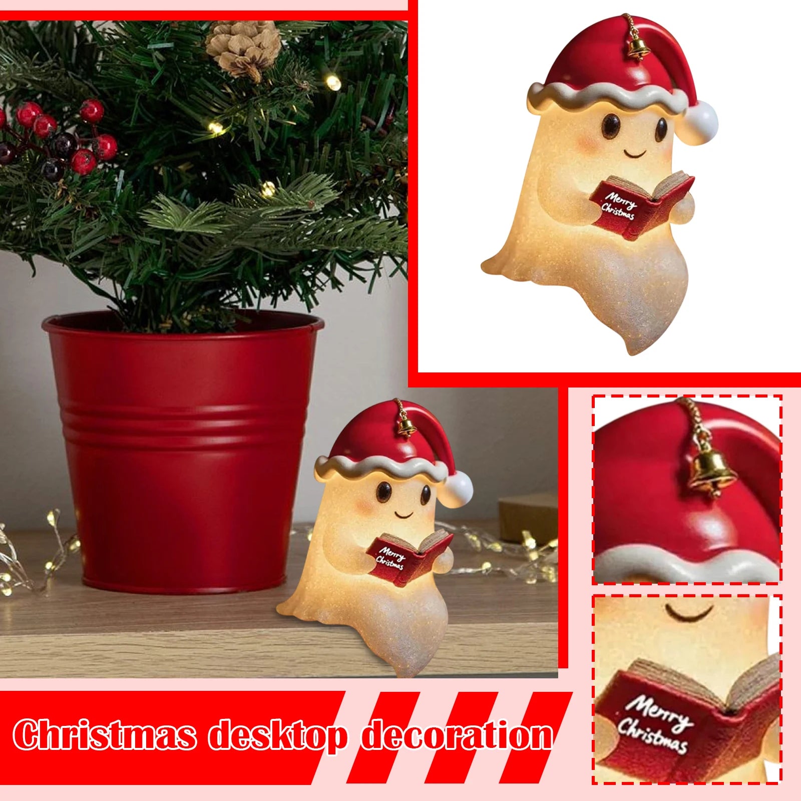 Christmas Decorative Light Christmas Hat Cute Ghosts Reading Light Table Ornaments Christmas Gifts Creative Reading Nightlight