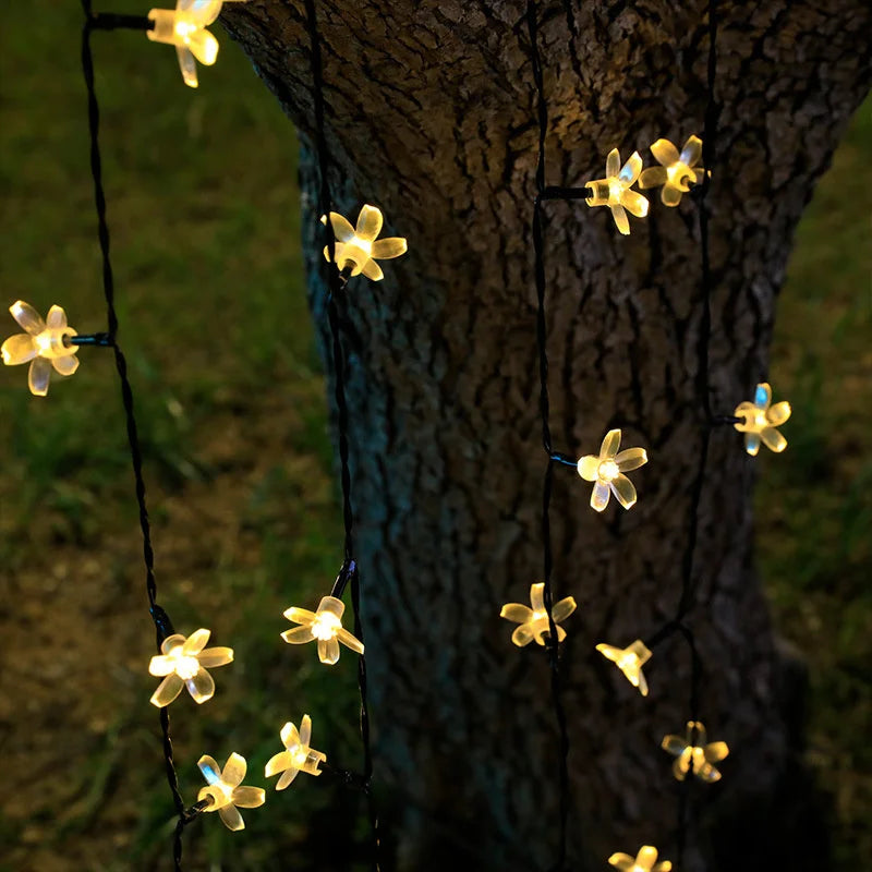 Solar Lamps LED Cherry Blossom Fairy Lights Outdoor Waterproof Oriental Cherry String Lights Decor Wedding Party Tree Parterre