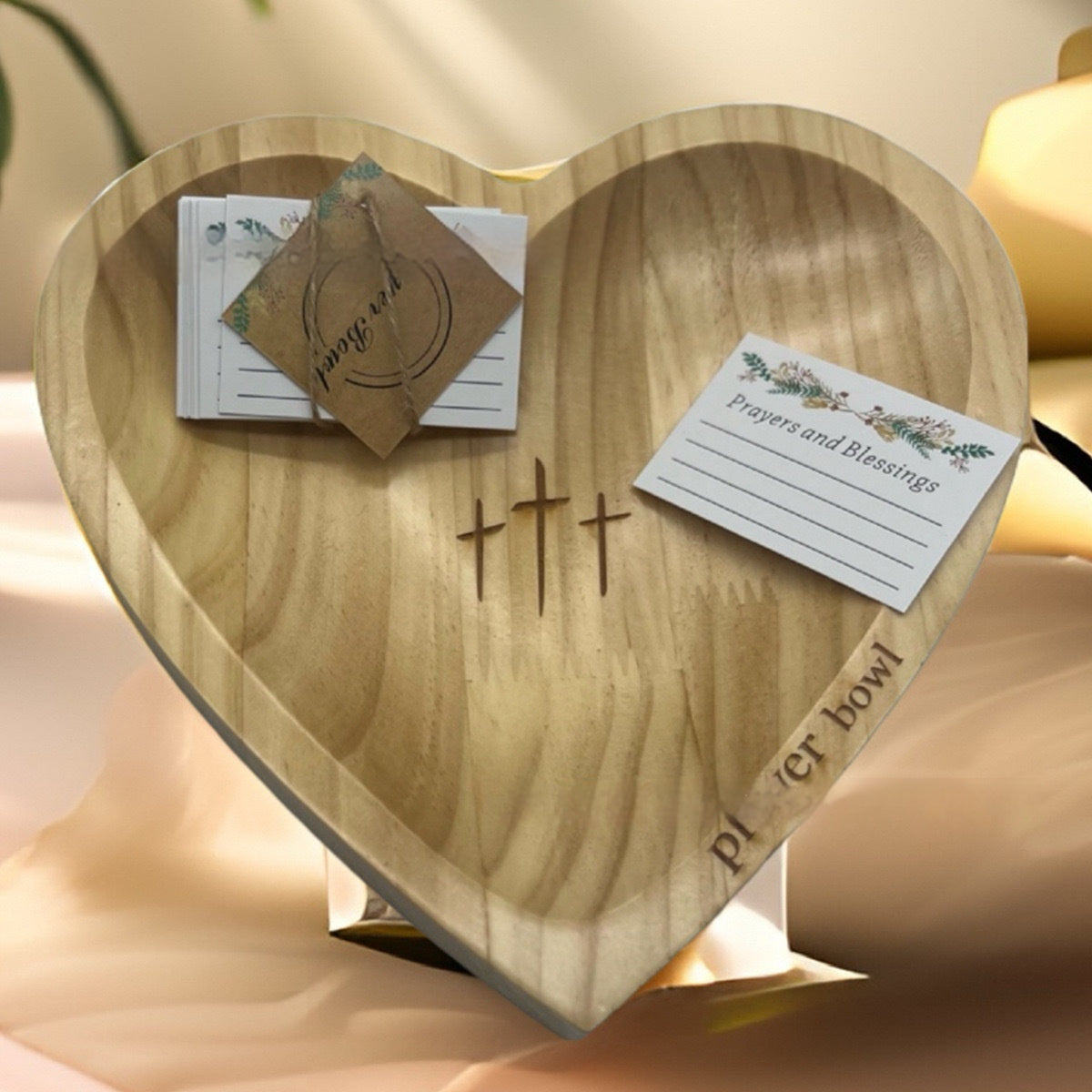 Heart-shaped Prayer Bowl Wooden Gift Prayer Bowl Prayer Card
