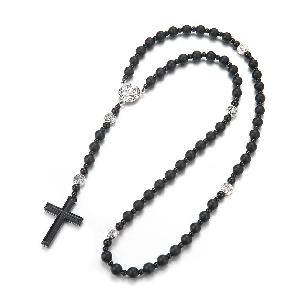 Volcanic Rock Haematite Cross Necklace