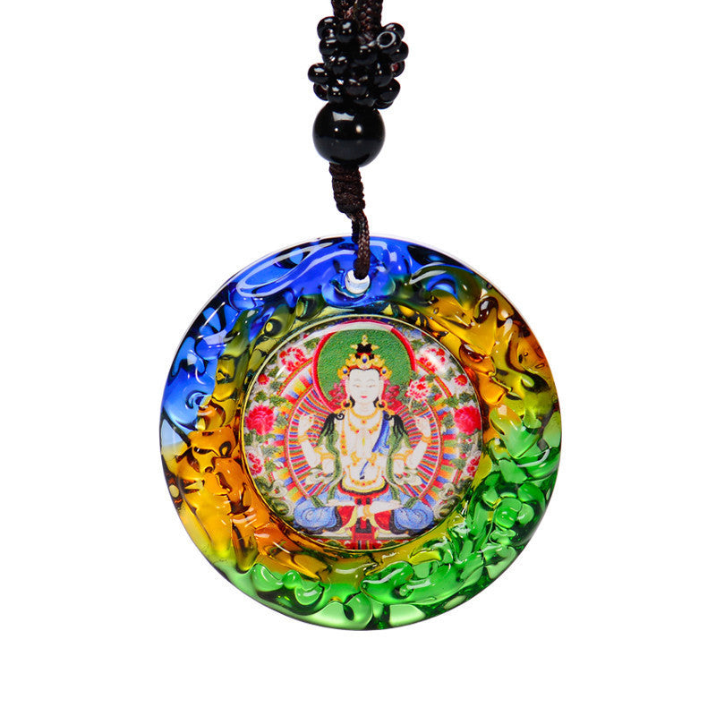 Green Tara Pendant Sanskrit Buddhist Great Compassion Mantra Six-character Mantra
