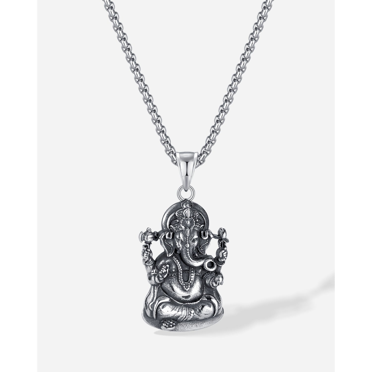 Personalized All-match Retro Elephant God Casting Three-dimensional Pendant Stainless Steel Necklace