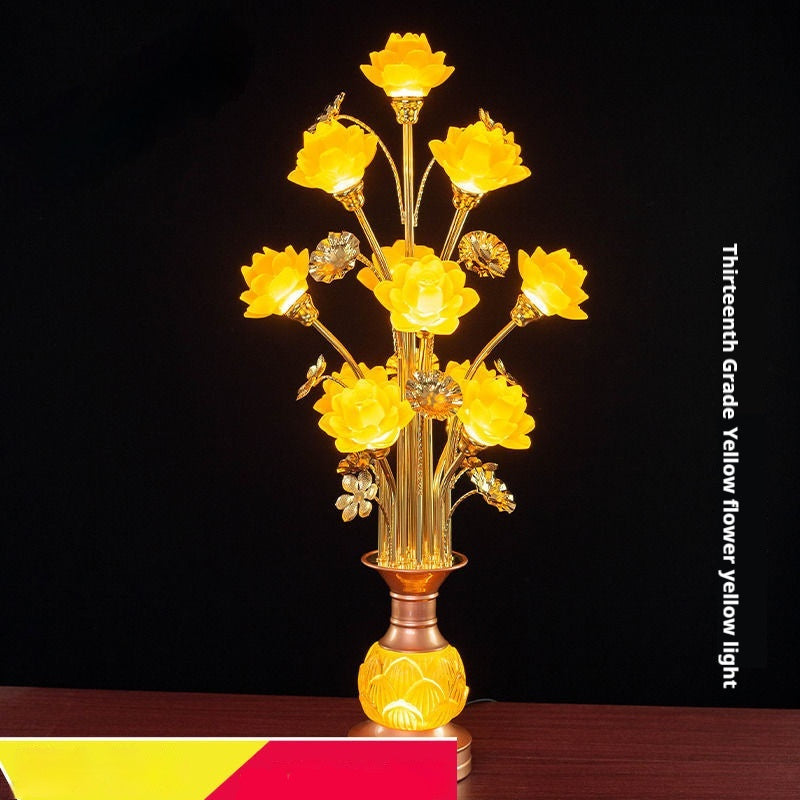 Buddha Worship In Buddhist Hall Colored Glaze LED Lotus Lantern