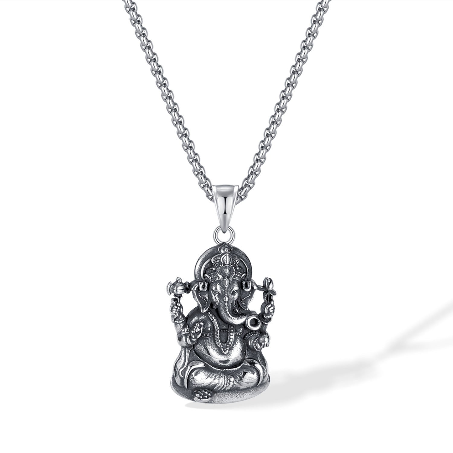 Personalized All-match Retro Elephant God Casting Three-dimensional Pendant Stainless Steel Necklace