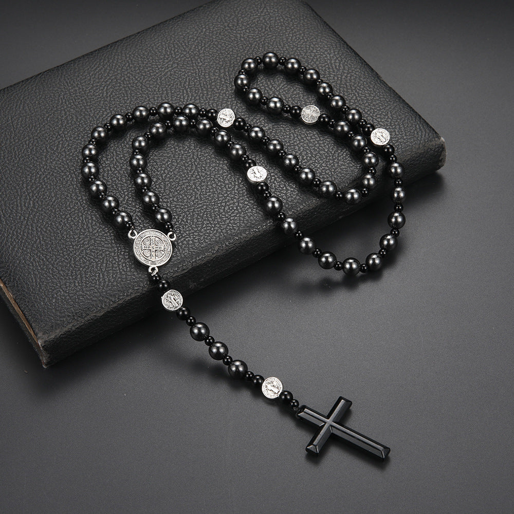 Volcanic Rock Haematite Cross Necklace